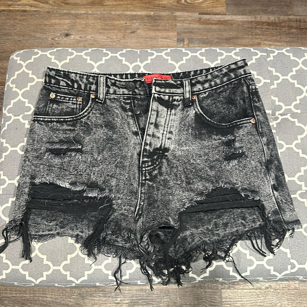 Black High Waisted Destroyed Denim Shorts